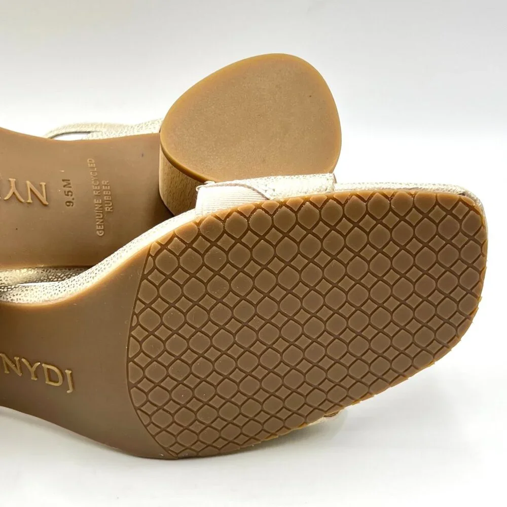 NYDJ Womens Size 9.5 Georgia Gold Wood Block‎ Heels Dress Sandals Shoes